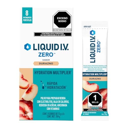 LIQUID I.V. Zero Electrolitos y Vitaminas en Polvo para preparar Bebida Hidratante sabor Durazno, 8