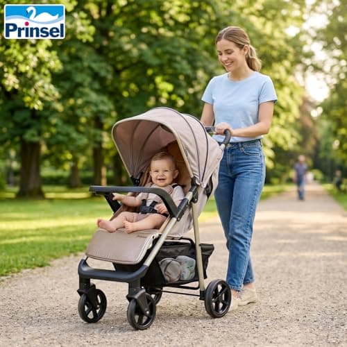 PRINSEL | Carriola y Autoasiento para Bebé | Sistema de Viaje Portofino LX | Color Beige | con Portabebé | Plegado a una Mano | Cinturón de 5 Puntos | Artículos para Bebés - Recién Nacido