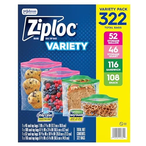 Ziploc Bolsas de Almacenamiento Reutilizables Paquete Mixto, 322 Unidades