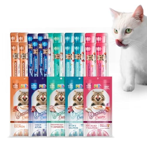 Fancy Pets Yummy Creamy Premio Cremoso Lamible para Gato Surtido 20 Tubos 5 sabores (4 Atún