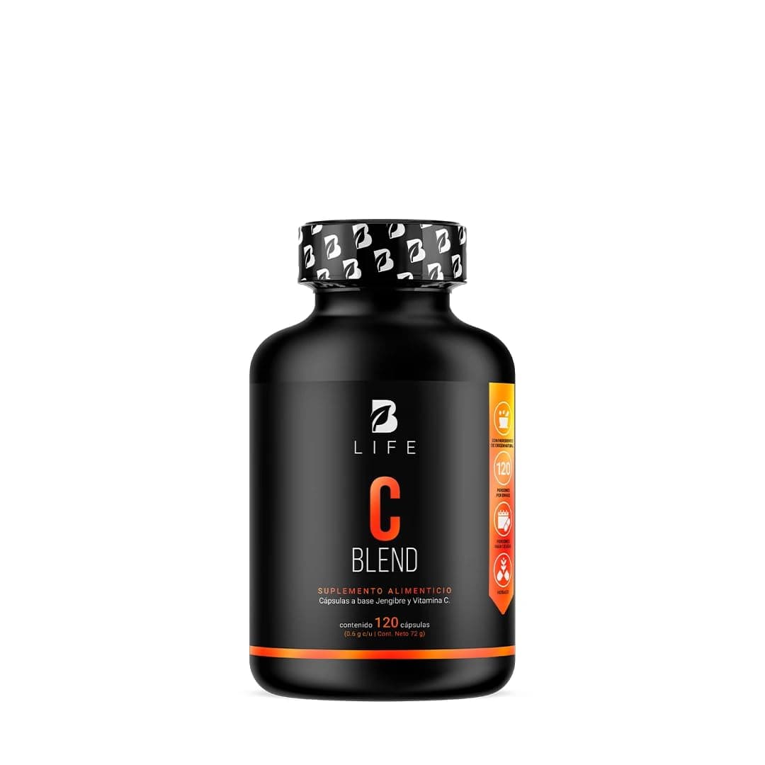 B Life Vitamina C y Raíz de Jengibre de 120 Cápsulas 600 mg. Ingredientes Naturales. C Blend