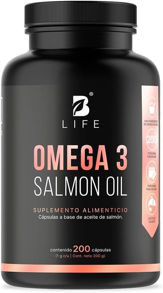 Omega 3 Aceite Puro de Salmón de 200 Cápsulas con 1000 mg por porción. Ingredientes Naturales