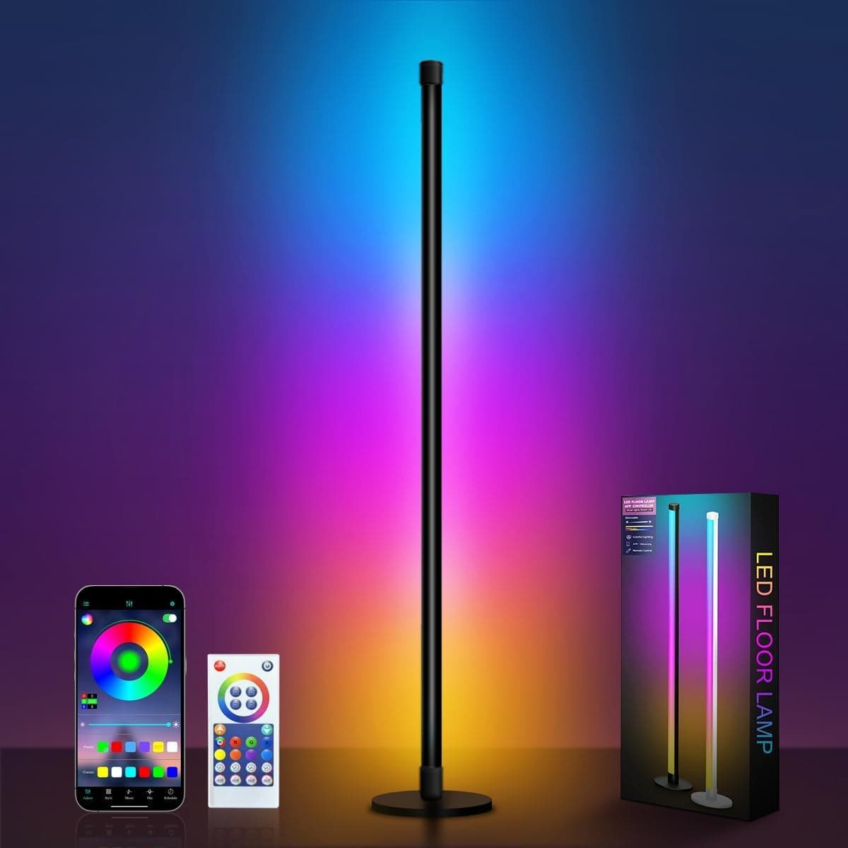 Lampara de Piso Led Inteligente RGB Lámpara de Pie para Sala Bluetooth Floor Lamp Cuarto Barra