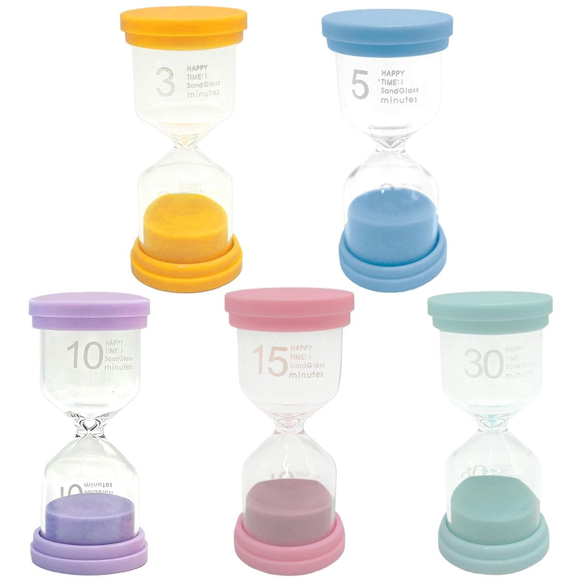 5Pzs Reloj de Arena Color Macaron Cristal Transparente 3/5/10/15/30 Minutos