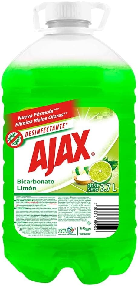 Ajax Bicarbonato Limón, Limpiador multiusos Desinfectante, para la Limpieza del Hogar, 3.7L