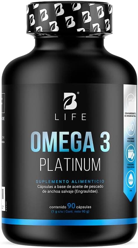 B Life Omega 3 Platinum | 90 cápsulas | 1000 mg de Anchoa Salvaje sin Metales Pesados (Golden