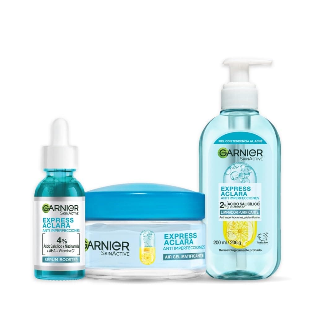 Garnier Skin Active Kit Express Anti Imperfecciones: Gel Limpiador + Serum anti acne + Crema Facial