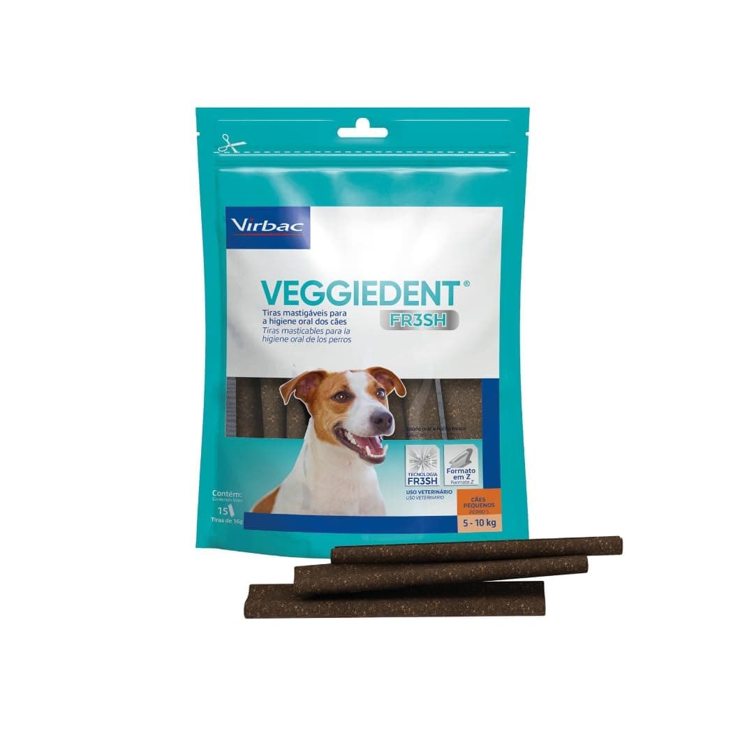 Virbac Veggiedent FR3SH S 15 Tiras Masticables para Perros Pequeños – Limpieza Dental y Aliento