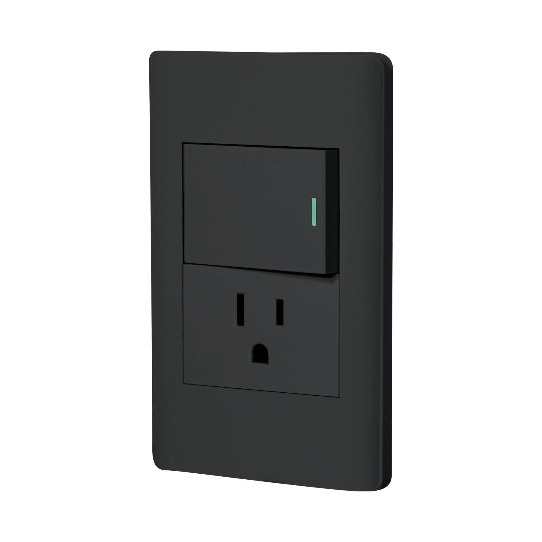 Volteck PA-APCO15-LN, Placa armada negra 1 interruptor sencillo 1 contacto 2 polos + tierra línea
