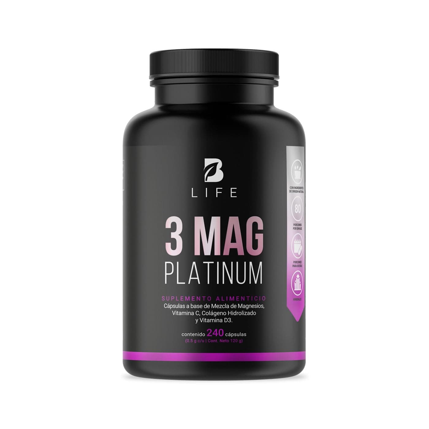Mezcla de Magnesios Premium con 240 Cápsulas 1500mg por porción. Adicionado con Colágeno