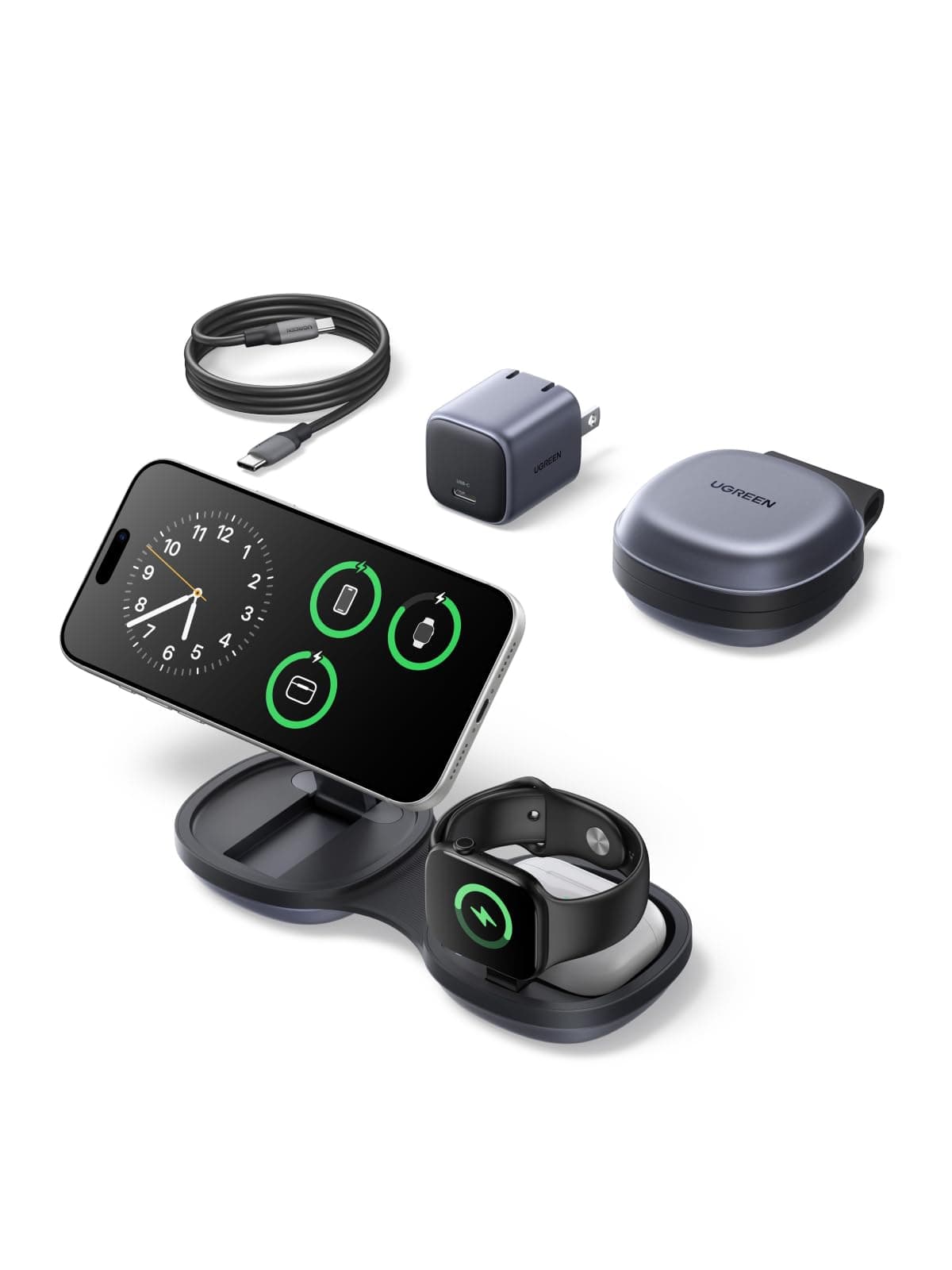 UGREEN MagFlow 25W Qi2.2 Cargador Inalámbrico 3 En 1
