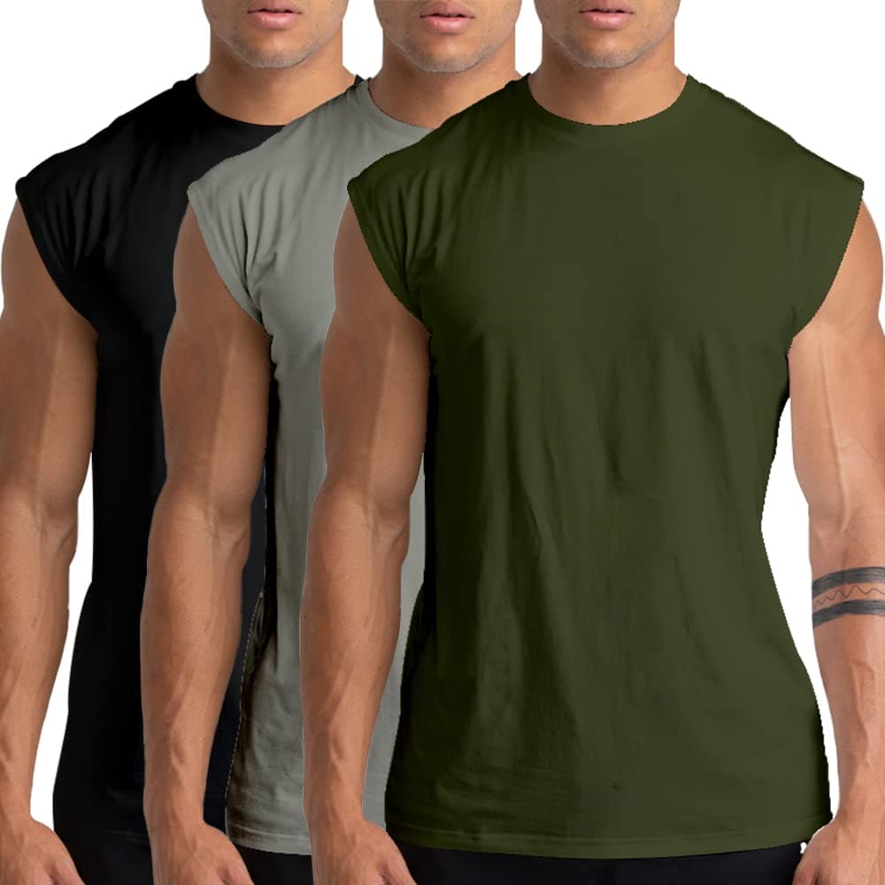 Camisetas de Tirantes de Algodón para Hombre, Gimnasio y Entrenamiento.Negro/Gris/Verde-M