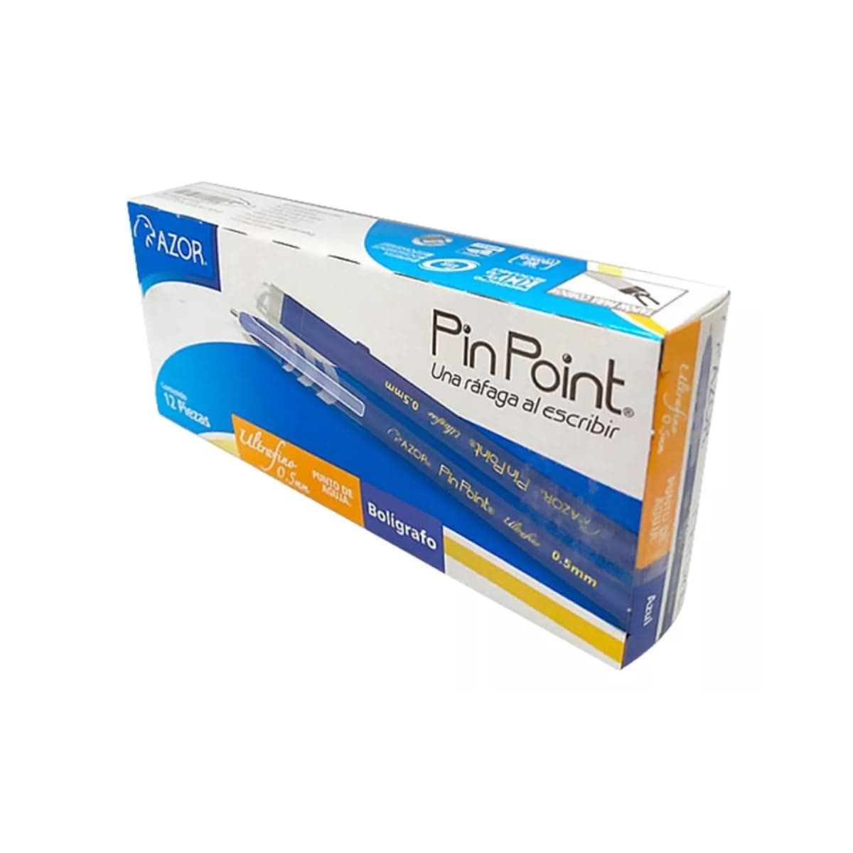 AZOR 12 Bolígrafos Pin Point Ultra Fino Punta Aguja 0.5mm (Azul)
