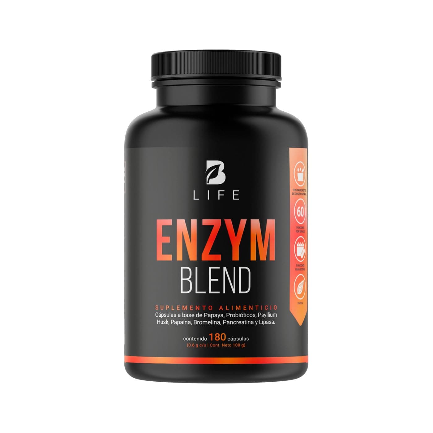 Enzimas Digestivas, Probióticos, Papaya y Psyllium Husk 180 Cápsulas 1800 mg por porción
