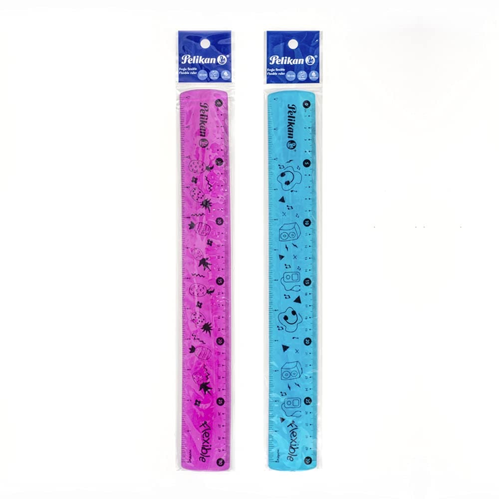 Pelikan Regla Flexible, 1 Pieza, Color Azul y Rosa, 30 Centímetros en Centímetros y Pulgadas