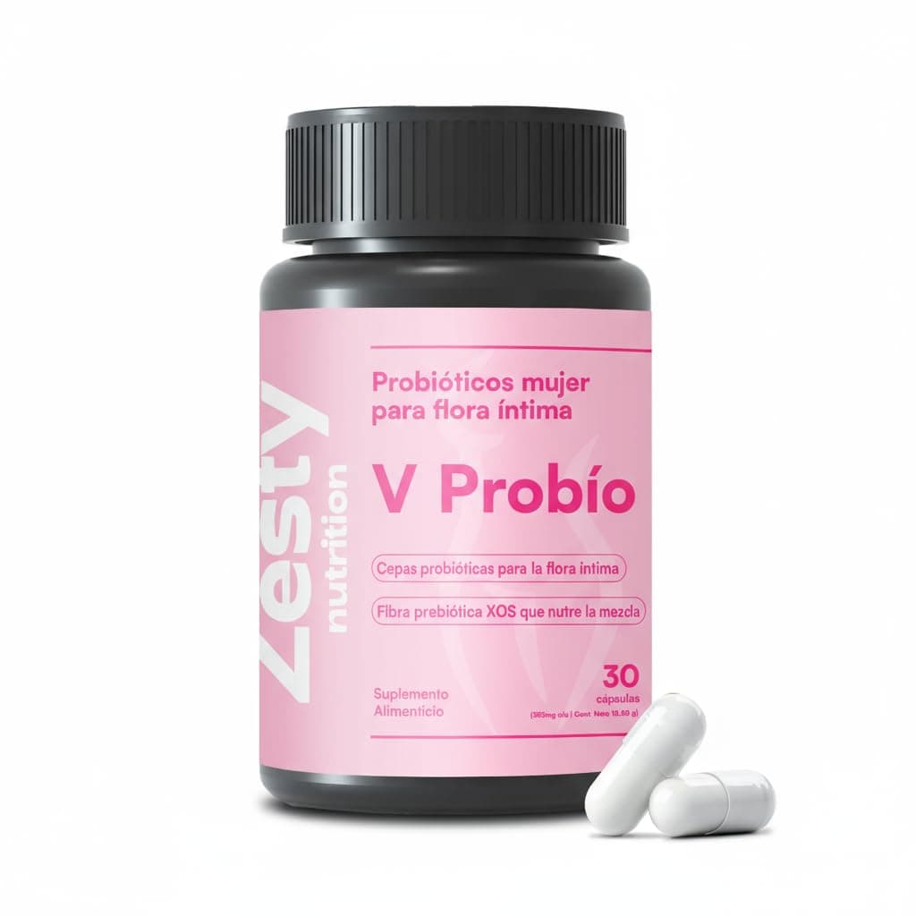 Zesty Nutrition V Probió – 6 Cepas Probióticas + XOS para Flora Femenina – pH Equilibrado y