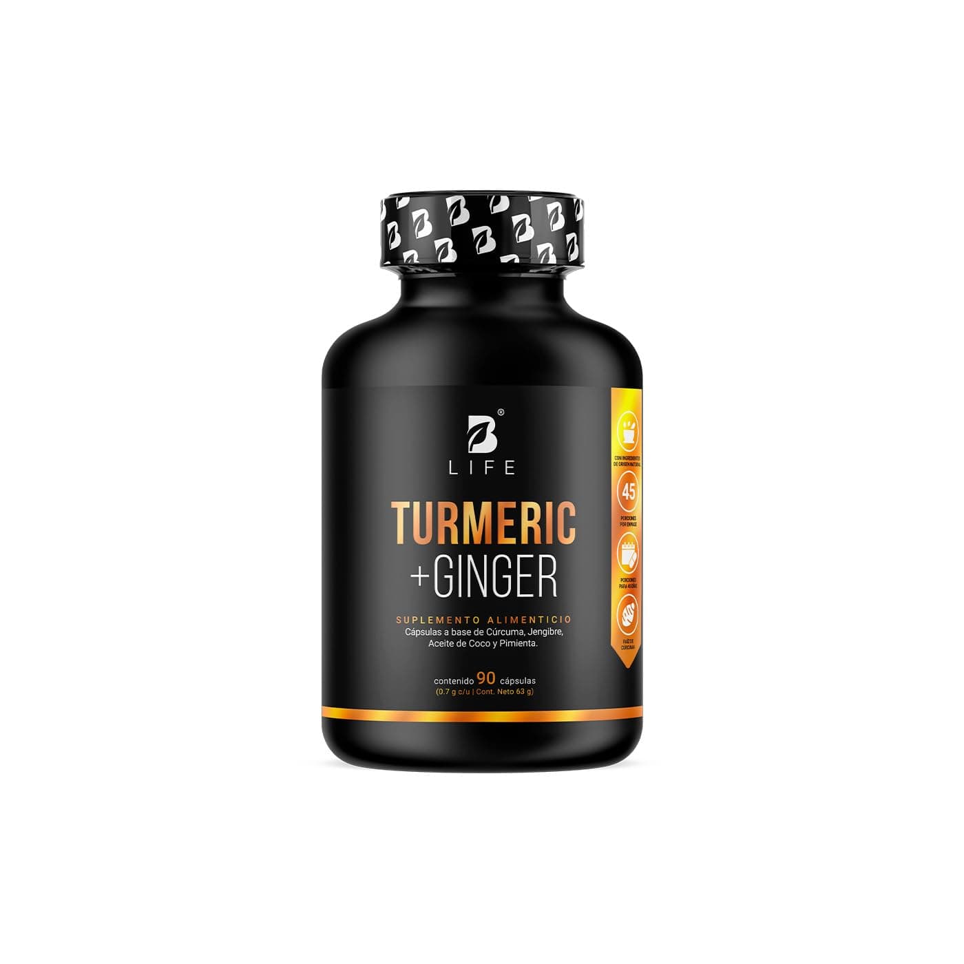 Cúrcuma + Jengibre 90 Cápsulas 1400 mg por porción. Adicionado