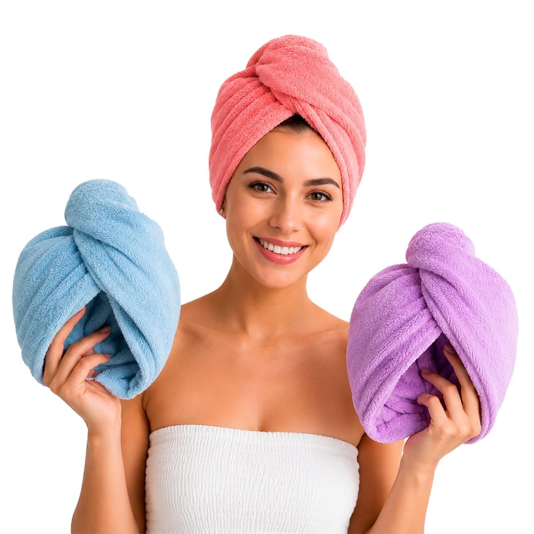 BEE VIBES Toalla de Microfibra para Cabello 3 Pack – Turbante de Secado Rápido