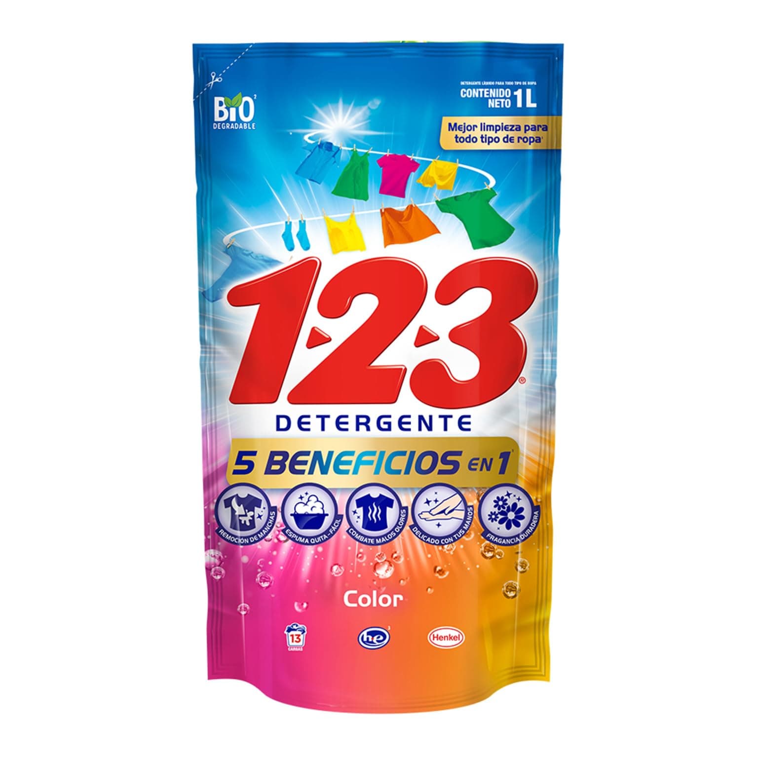 123 Jabón Líquido Ropa de Color 1000 ml