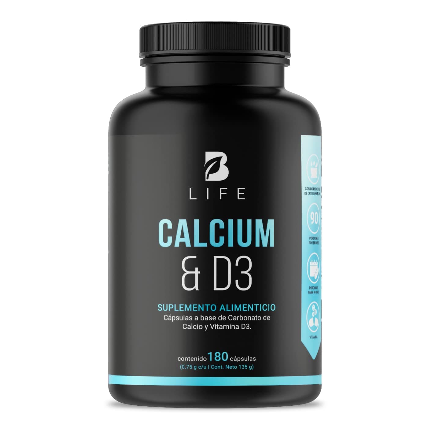 B Life Calcio y Vitamina D3 con 180 cápsulas con 1500 mg por porción
