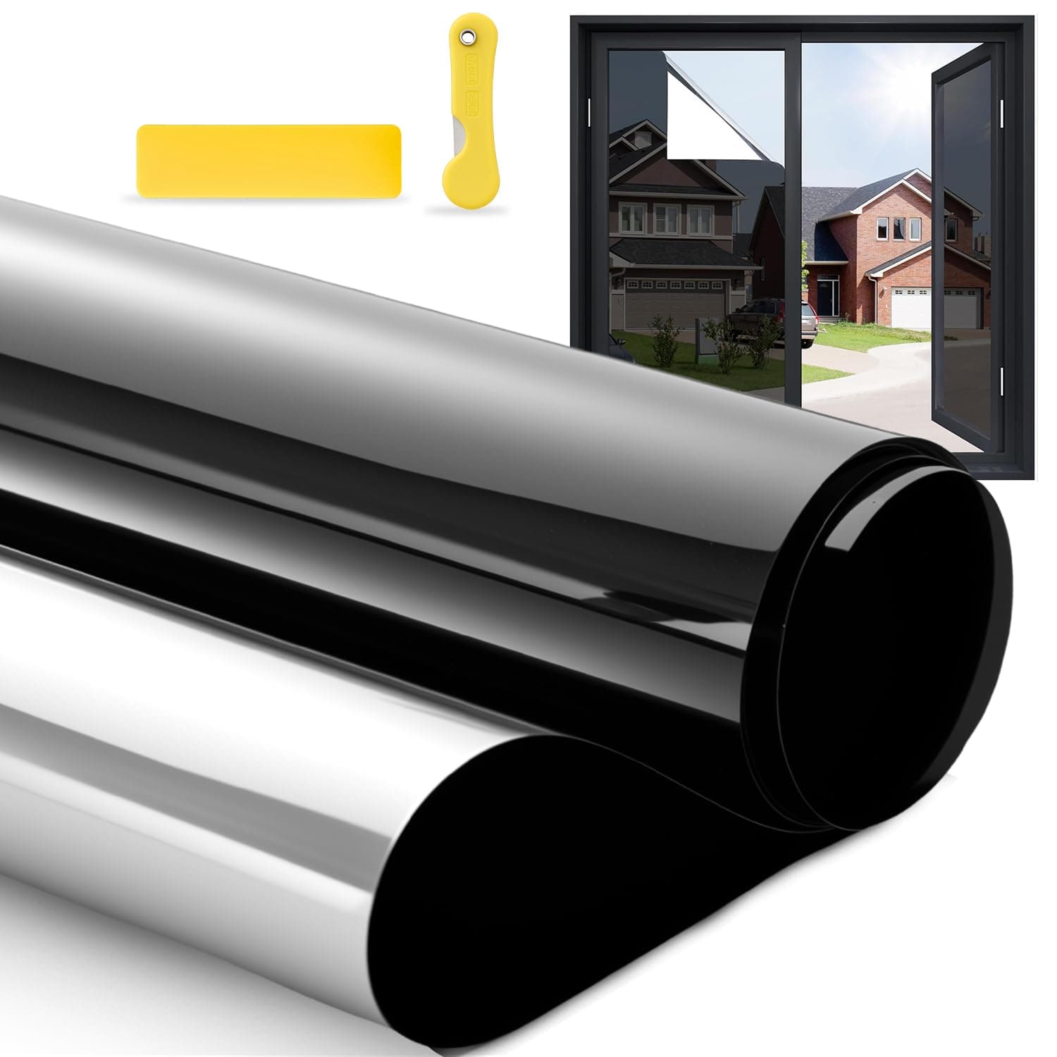 Película de Ventana,Vinil para Ventana Bloquea Calor Anti-UV Protector, Película Aluminio Vidrio