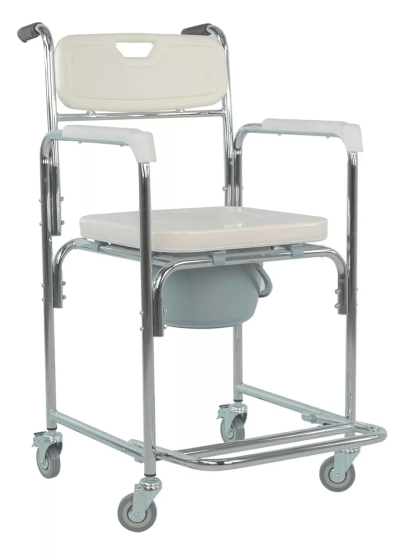 Silla de Lujo Comodo con Ruedas y Frenos Traseros Asiento Inodoro o Silla Ducha 3 en 1 Baño