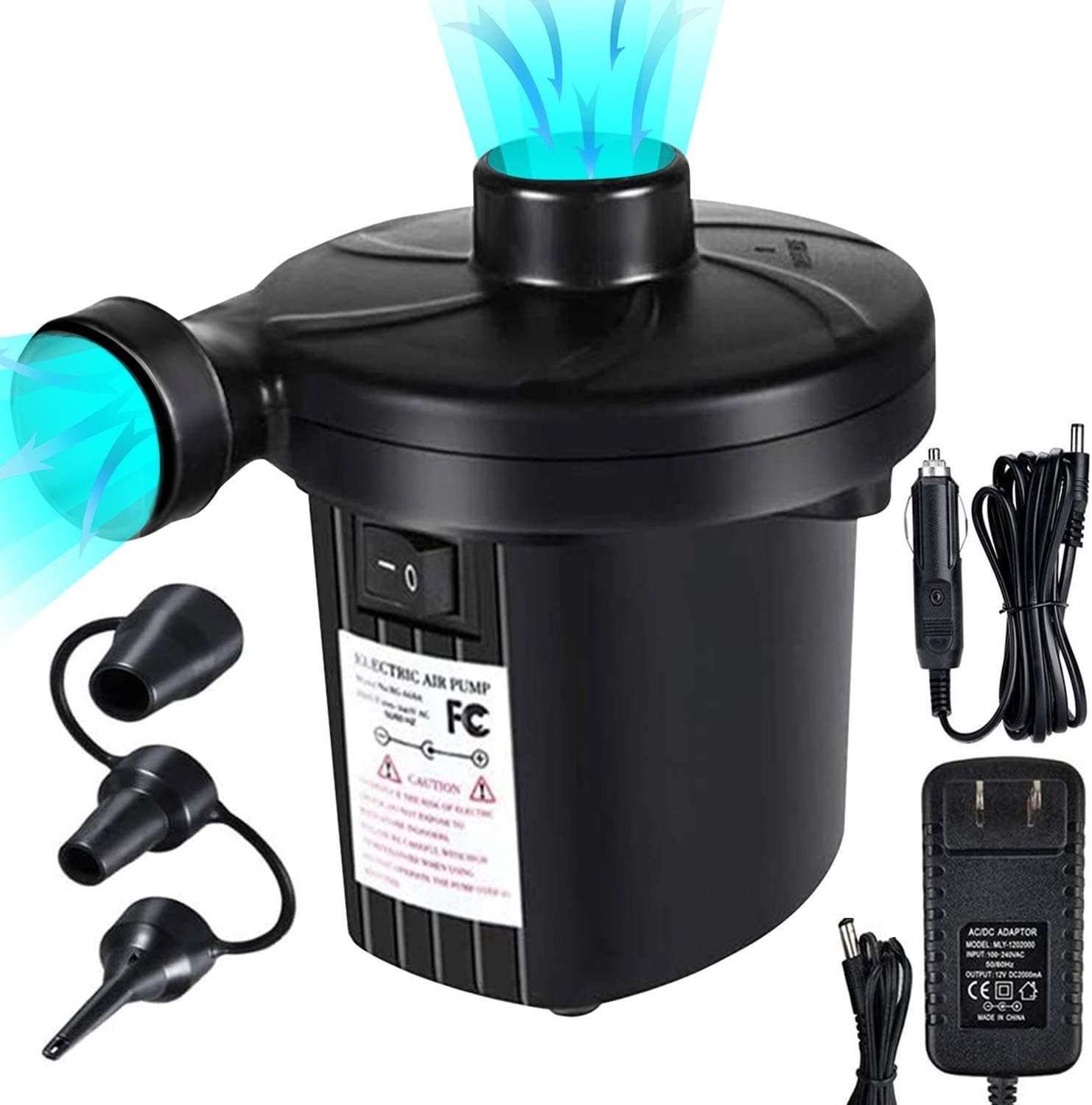 TBONEEY Bomba de Aire Eléctrico, Inflador Eléctrica Incluyendo 3 en 1 Deflación Automática y Bombeo