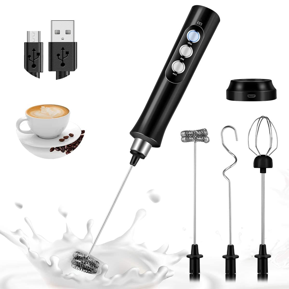 Bauihr Batidora de Leche Espuma, Espumador de Leche Recargable por USB