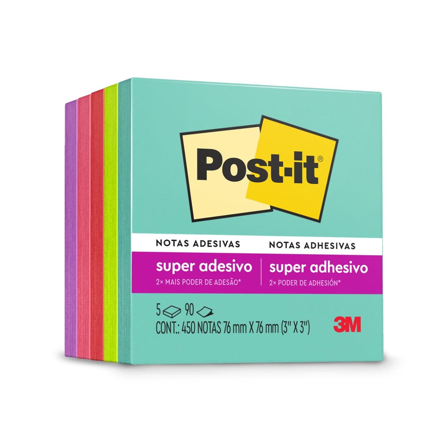 POST-IT 3M Notas Adhesivas con 2x Adhesión Colección Miami 450 hojas