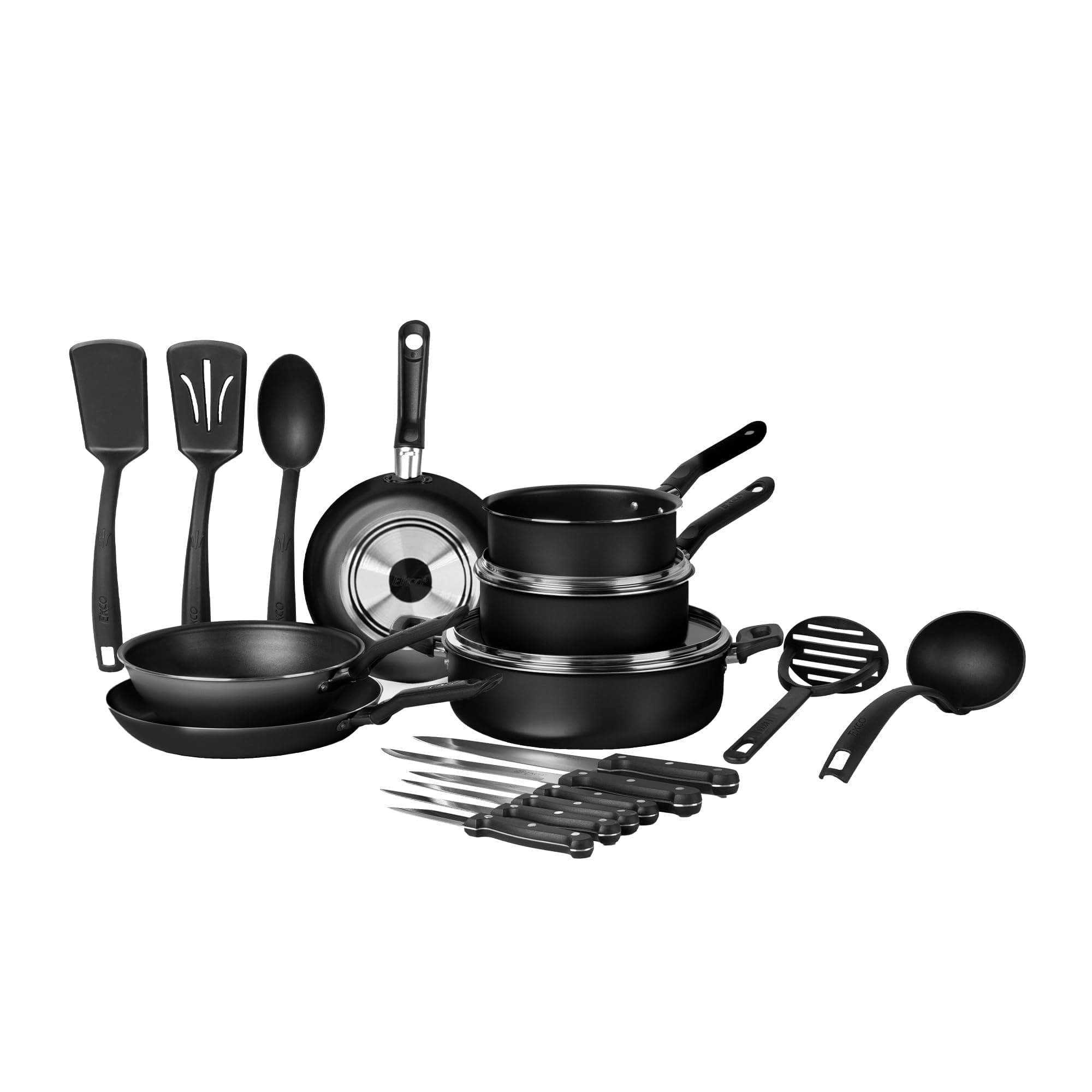 Ekco | Batería de Cocina Serum 19 Piezas de Aluminio Antiadherente Negro