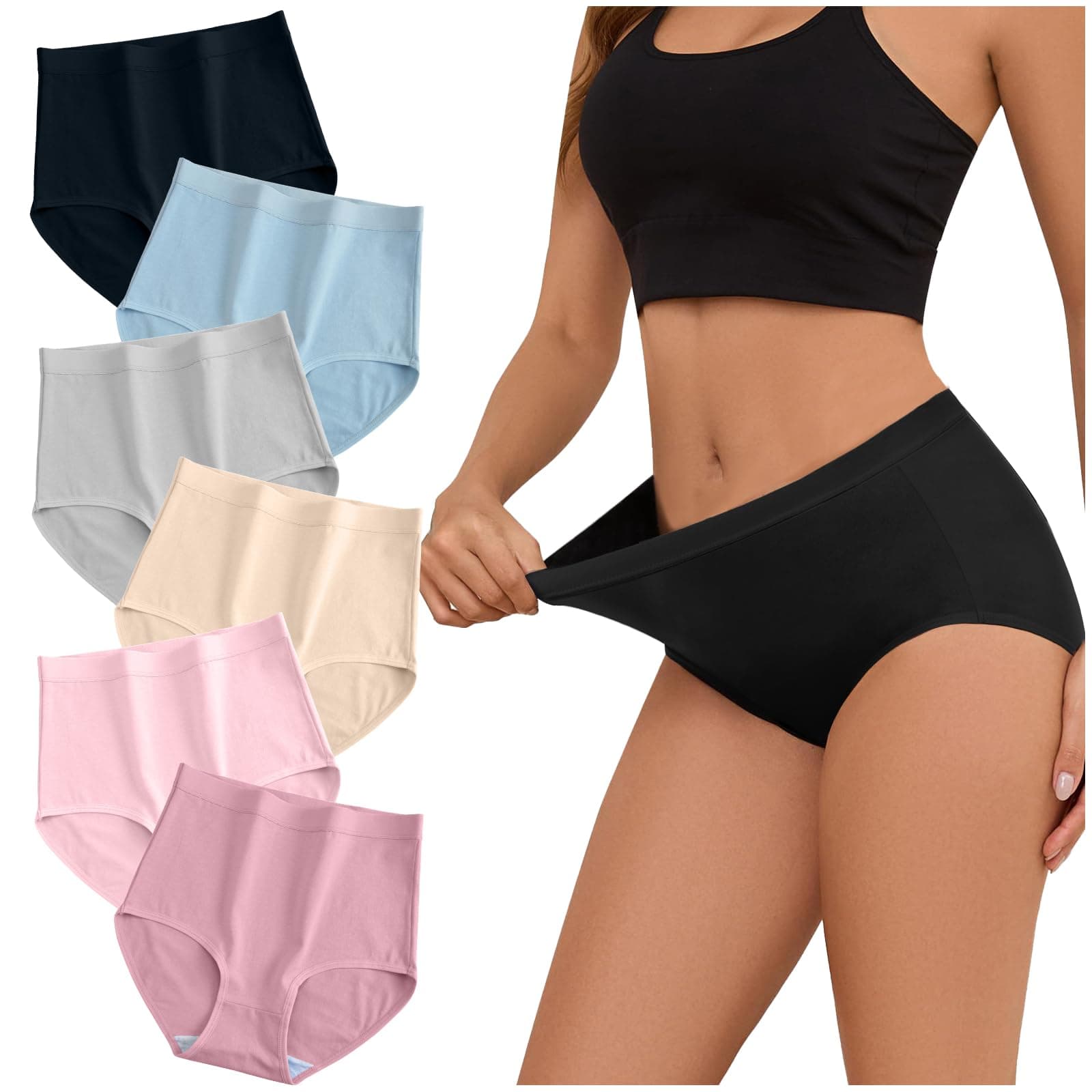 Calzones de Mujer Algodon, 6 Pcs Bragas de Algodón para Mujer de Cintura Alta sin Costura, Ropa
