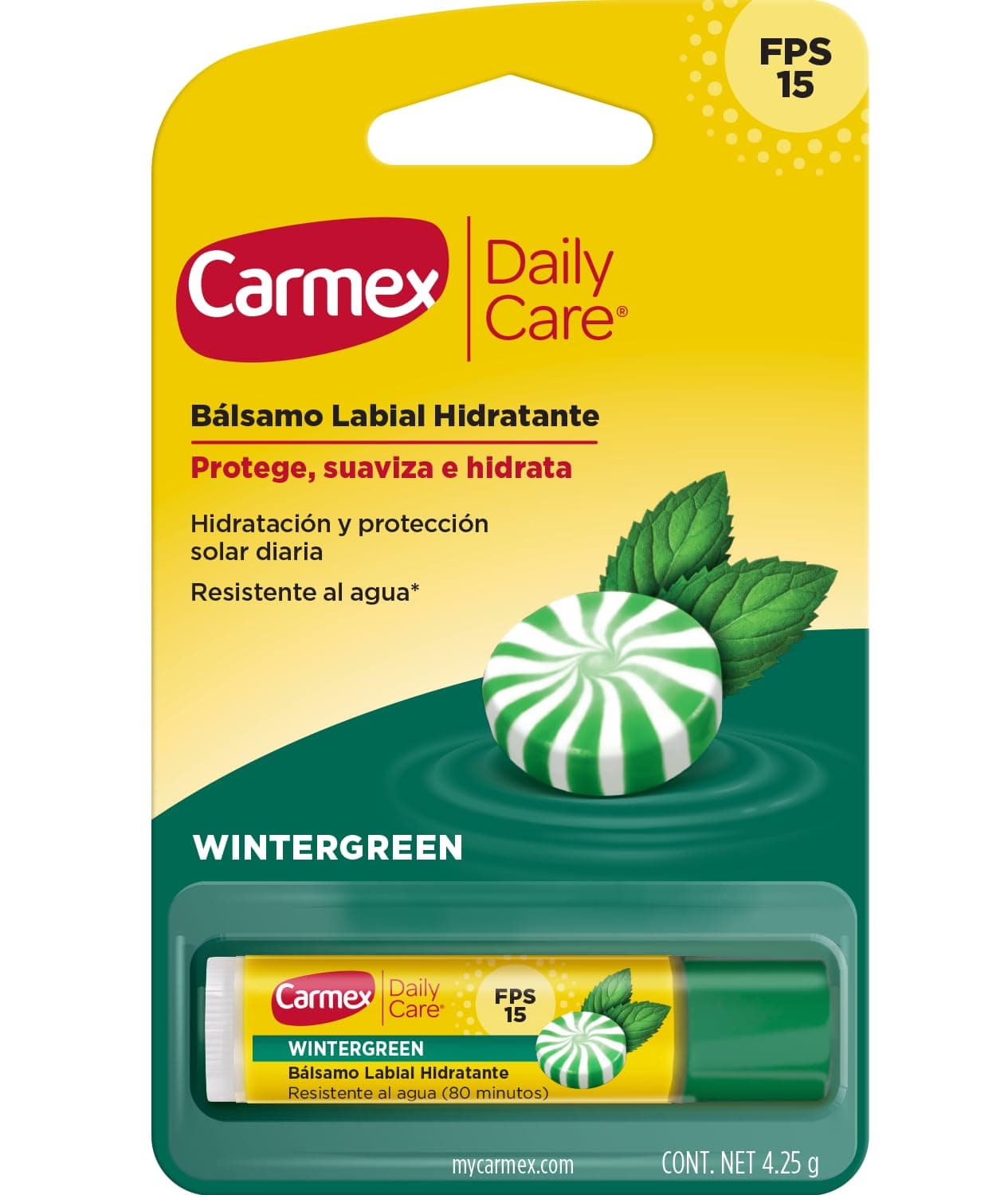 Carmex, Bálsamo Labial Hidratante Daily Care WinterGreen, Protege y Suaviza, Resiste al Agua