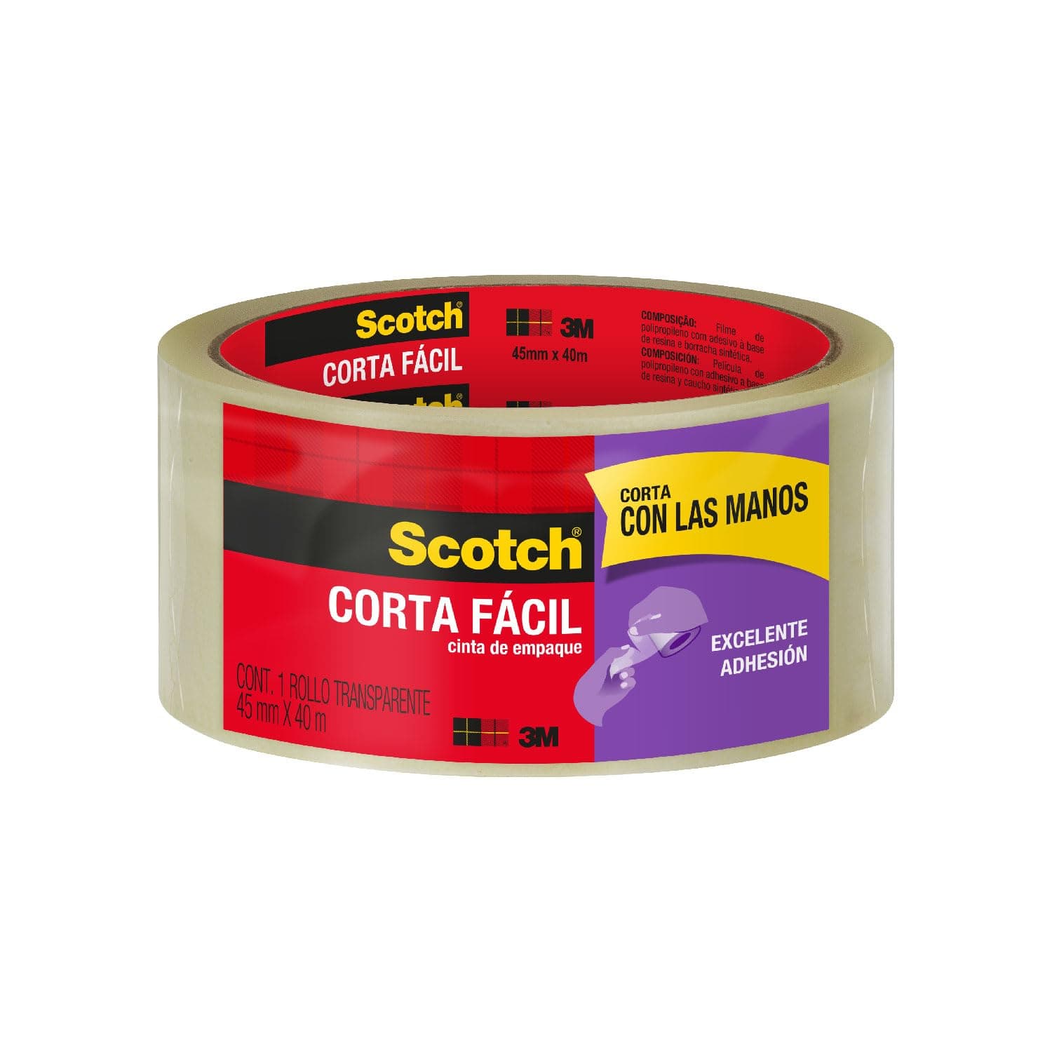 SCOTCH 3M Cinta Adhesiva Corta Fácil para Empaques 1 rollo de 45mm x 40m