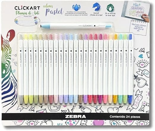 Zebra Marcador Retráctil Clickart 24 Piezas Tinta Anti-secado Punto Fino (PASTEL)