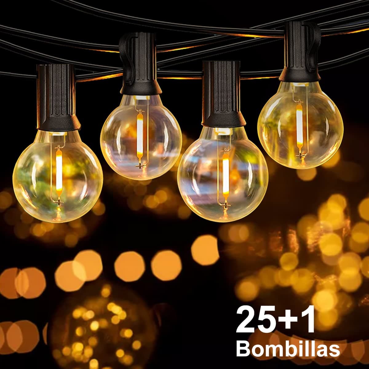 HONGHCL - Guirnalda de Luces LED 15m - Guirnalda de Luz LED para Exterior con 25+1 - Tira de