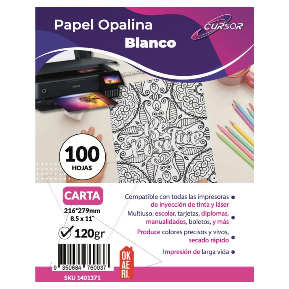 OKAERI Papel Opalina Bond 100 Hojas 120g Carta Blanco Matte Delgado