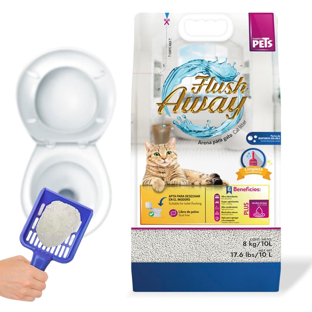 Fancy Pets Arena para Gatos de Bentonita Soluble Desechable en Inodoro Libre de Polvo 8kg Flush Away