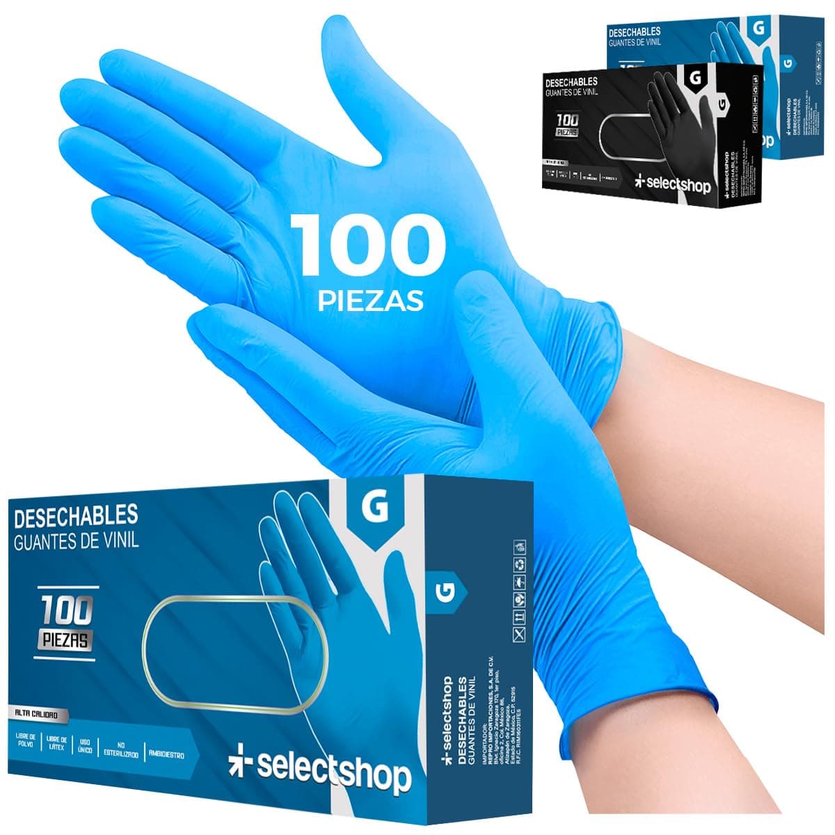 SELECTSHOP Pack De 100 Guantes De Nitrilo Vinil Desechables Sin Polvo Guante Industrial Resistente