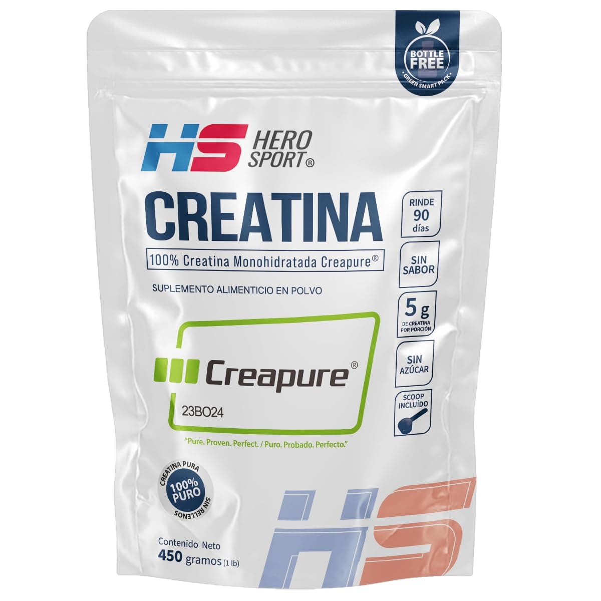 HS HERO SPORT Creatina Monohidratada Micronizada Creapure® 450g. 100% Pura. Creatina Alemana