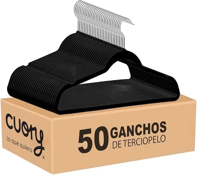 CUORY Set De 50 Ganchos para Ropa Terciopelo Metal Antideslizantes Premium Sólid