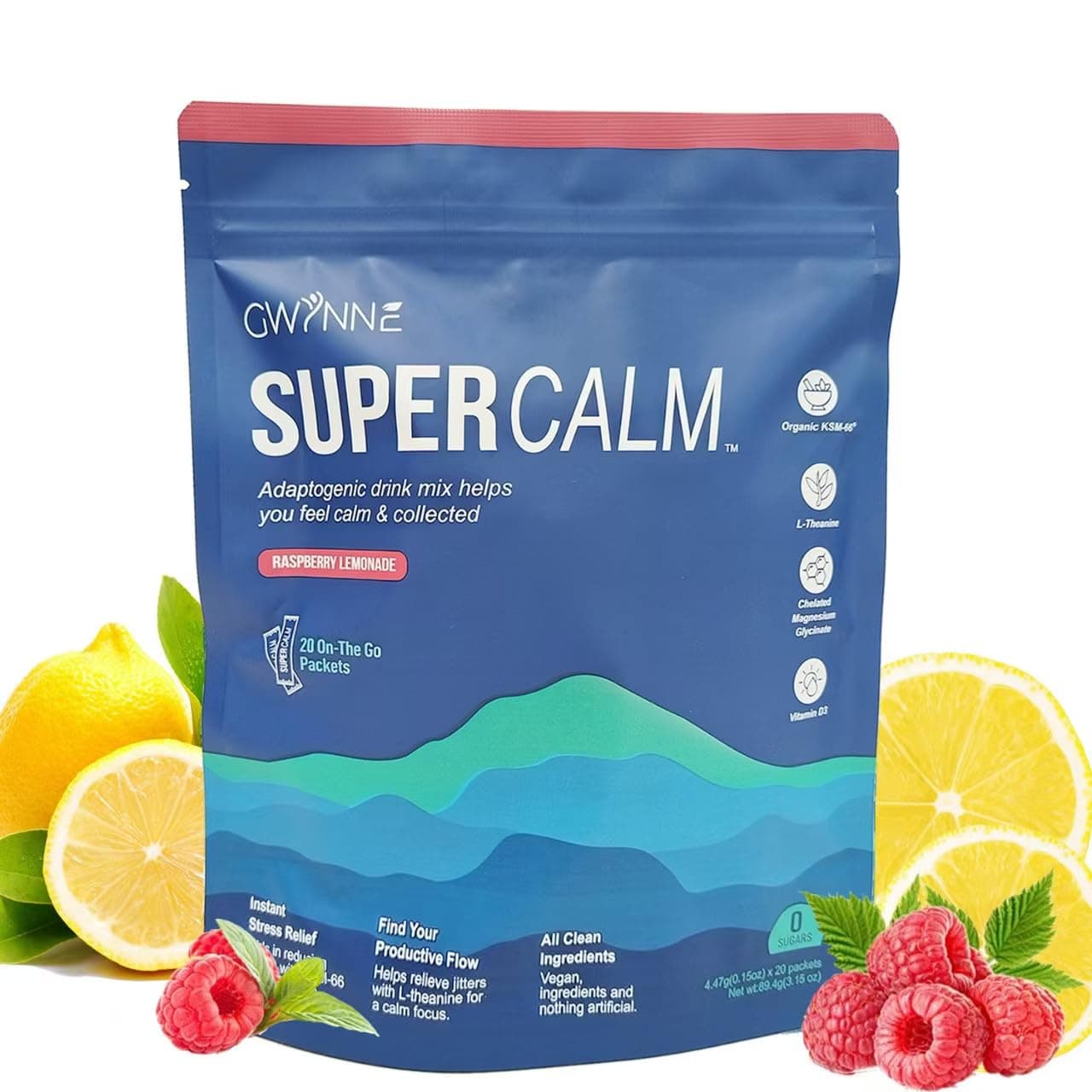GWYNNE Mezcla De Bebidas En Polvo Supercalm Suplementos Frambuesa E ((20 unidades)1 Pack)
