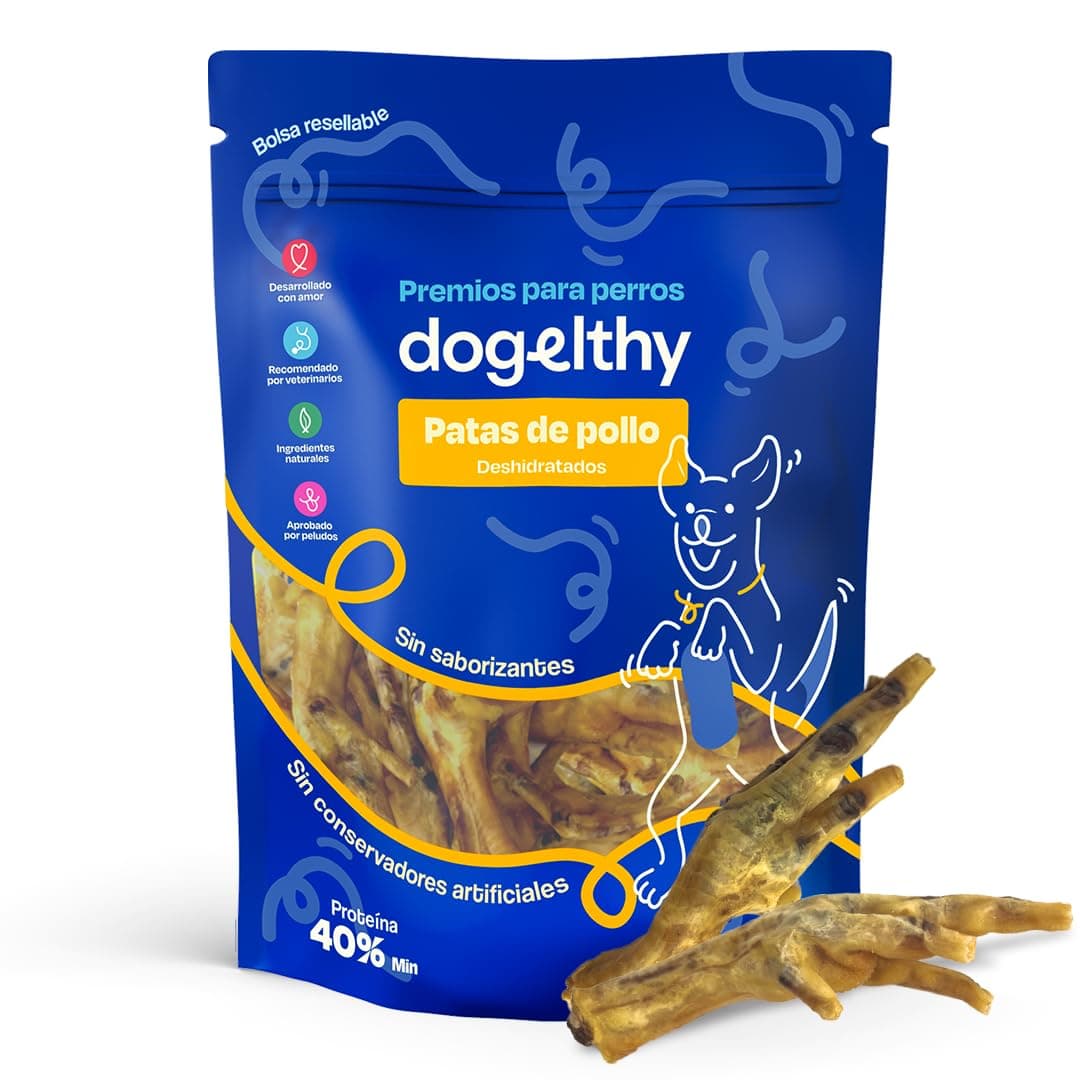 Dogelthy Premios para Perro de Patas de Pollo Deshidratadas 100% Naturales