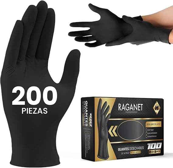 200 Guantes de Nitrilo Vinil de Alta Calidad Color Negro