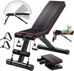 Raganet, Banco Fitness Multiposicion, Banco de Abdominales con 2 Ligas Incluidas, Asiento de Pesas