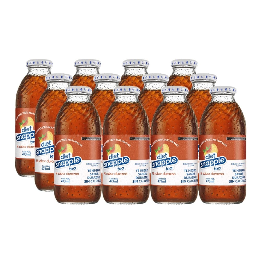 Snapple Diet Té Sabor Durazno 473 ml, Botella de Vidrio (12 pack)