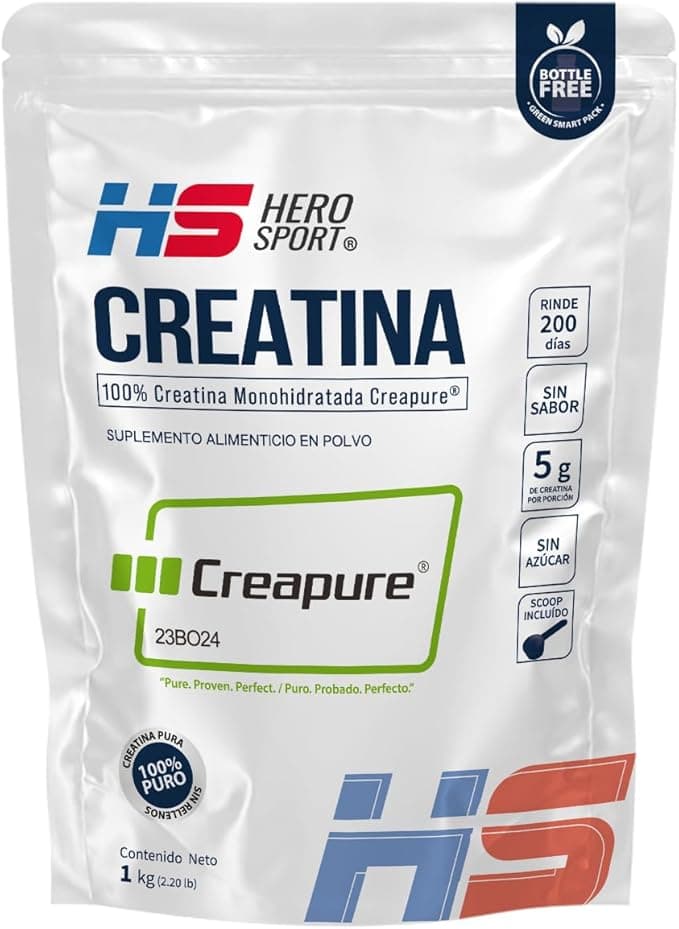 HEROSPORTS | Creatina Monohidratada Creapure® 1kg. 100% Pura. Solo 1 Ingrediente Creatina Alemana