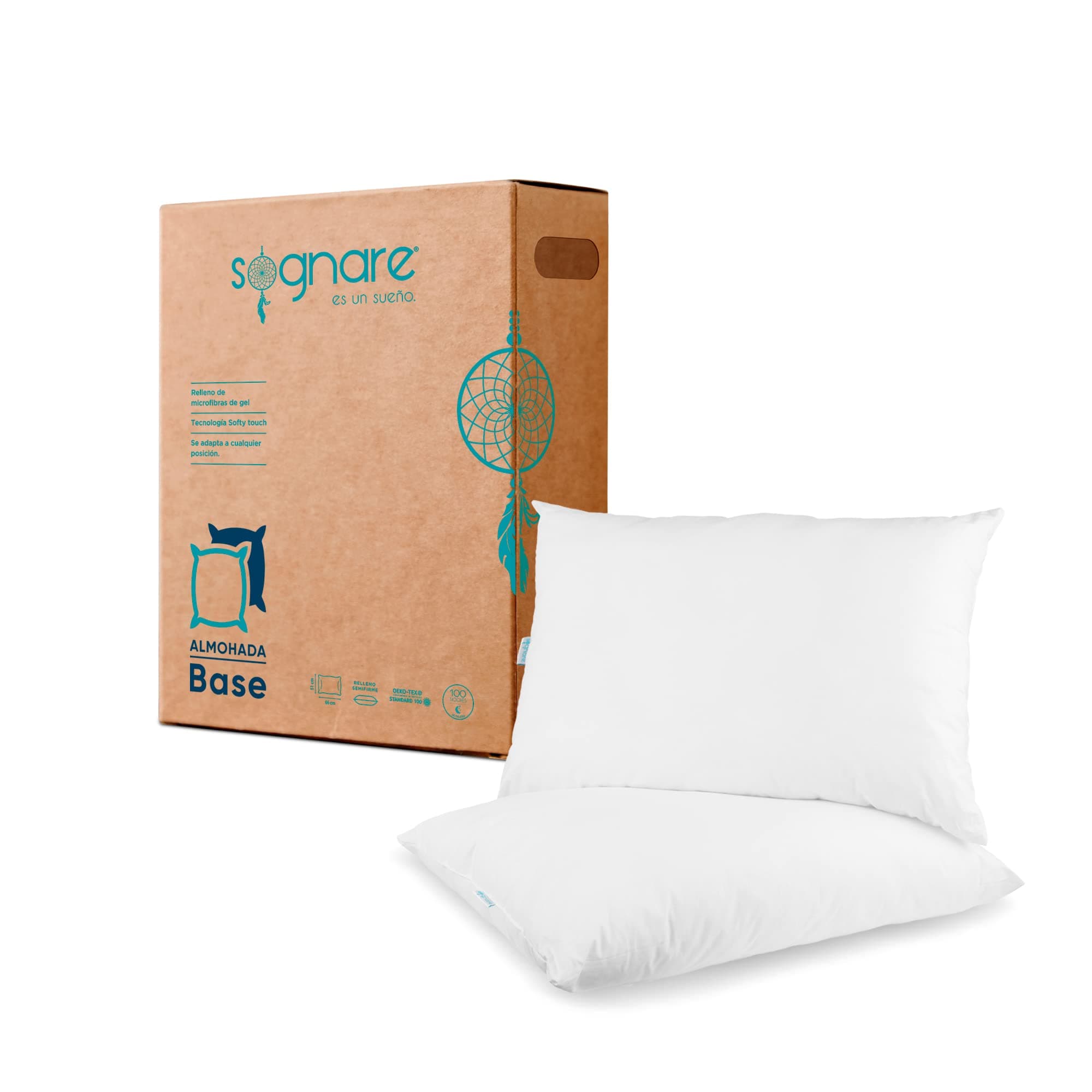Sognare Línea Base- 2 Pack Almohadas Tamaño Estándar, Relleno Semi Firme de Microfibras de Gel y
