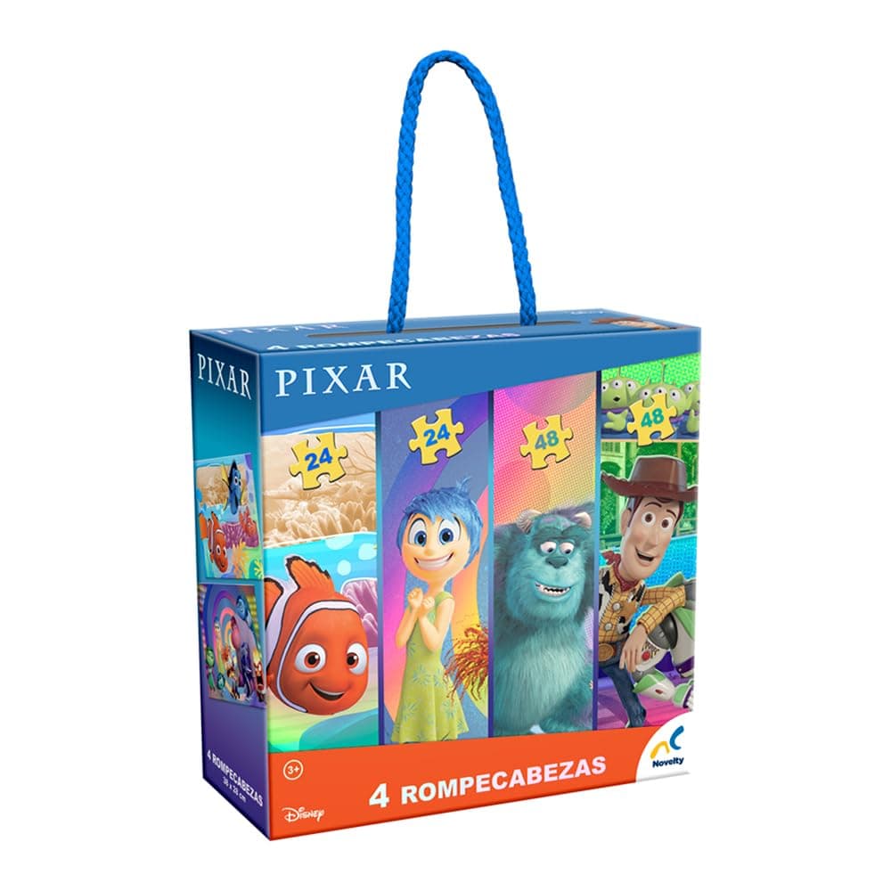 Novelty Disney Pixar, Rompecabezas 4 en 1 para Niños, Multi-Pixar, Nemo, Intensamente, Monster Inc