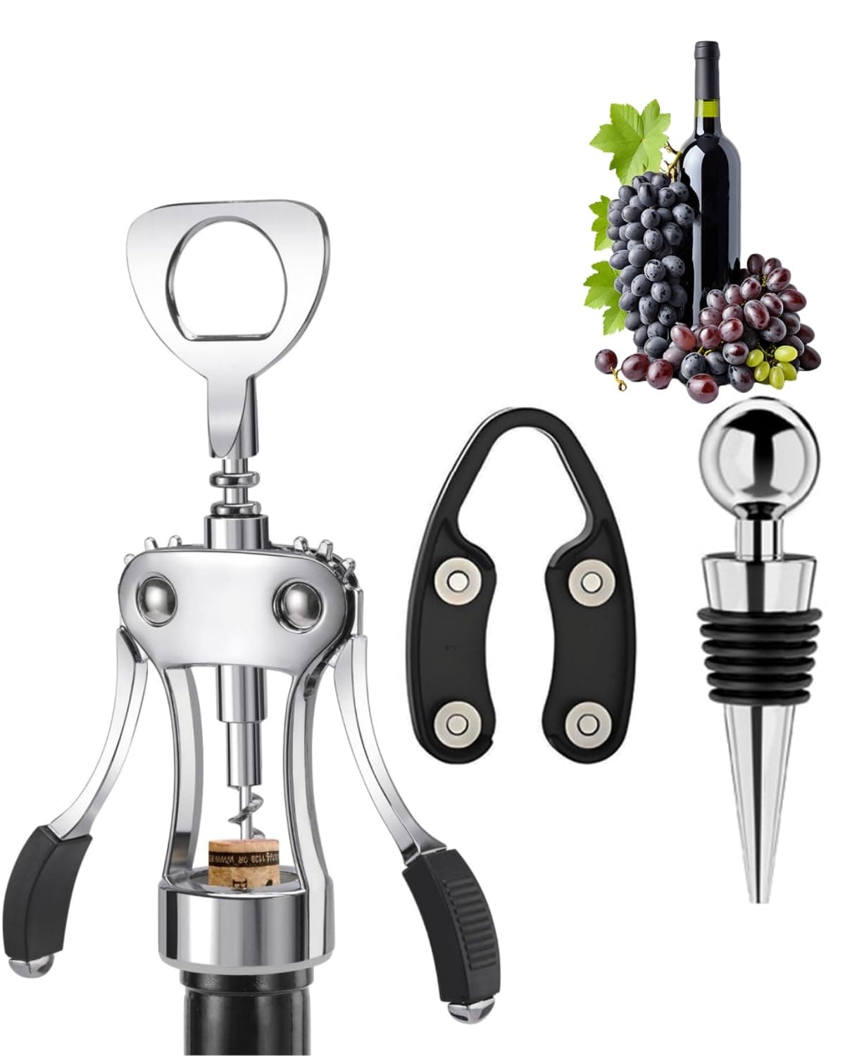 Sacacorchos con Alas Multifuncional, Abridor de Vino 3 EN 1