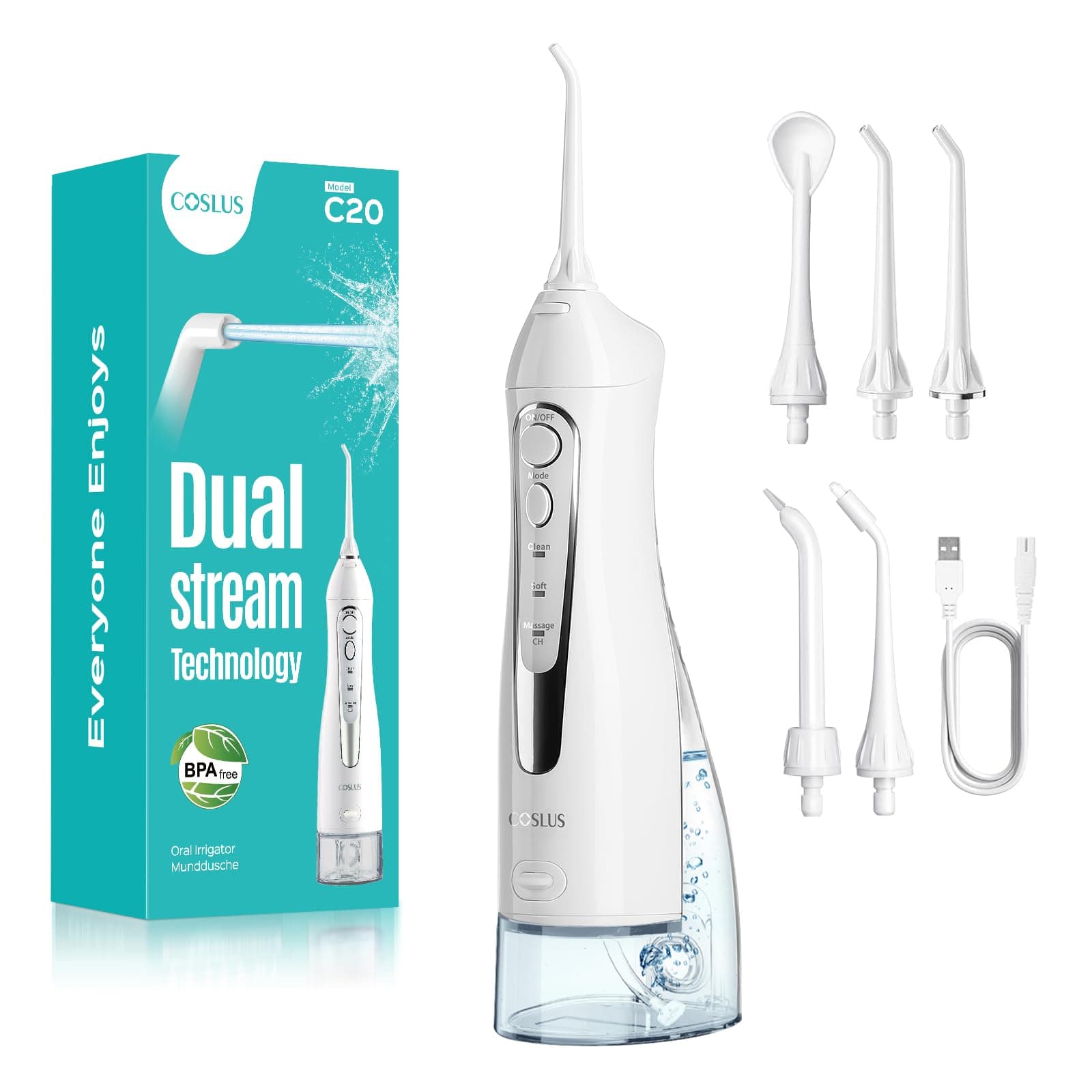 COSLUS C20 Irrigador Bucal Profesional, Pulsos de Alta Frecuencia Portátil